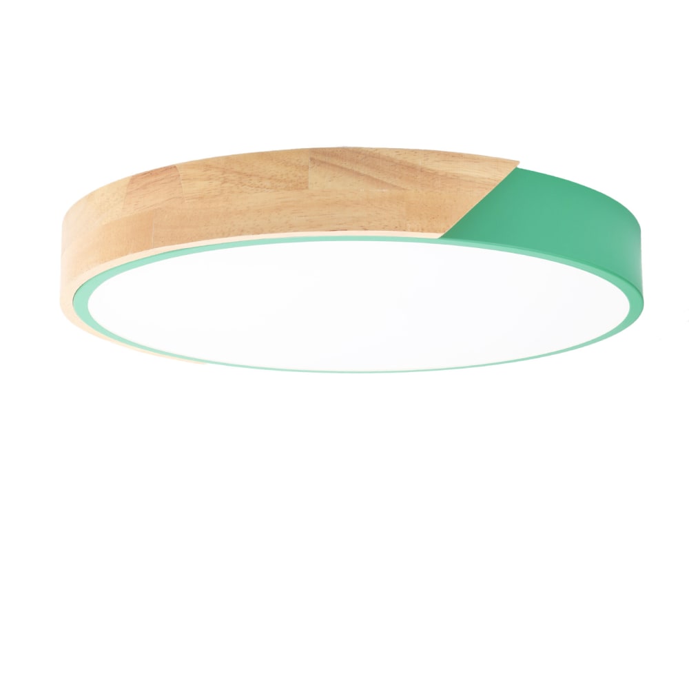 Plafonnier LED métal vert et bois Ø40 cm, 30W CCT
