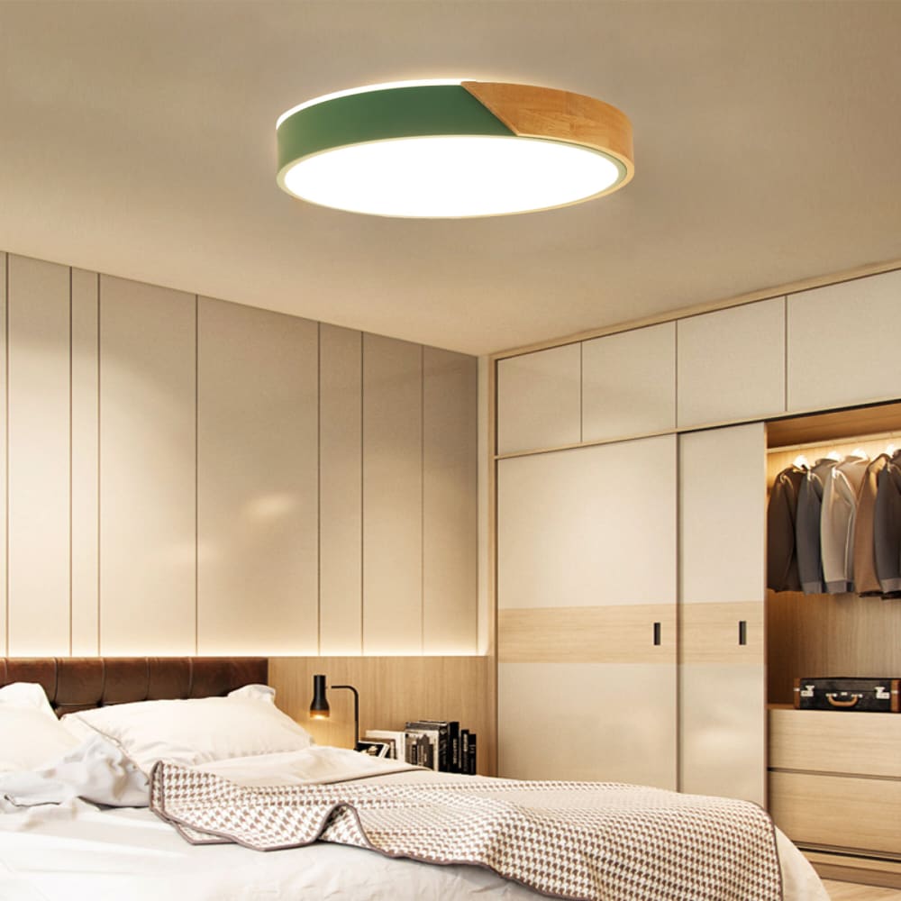 Plafonnier LED métal vert et bois Ø40 cm, 30W CCT — vue 3