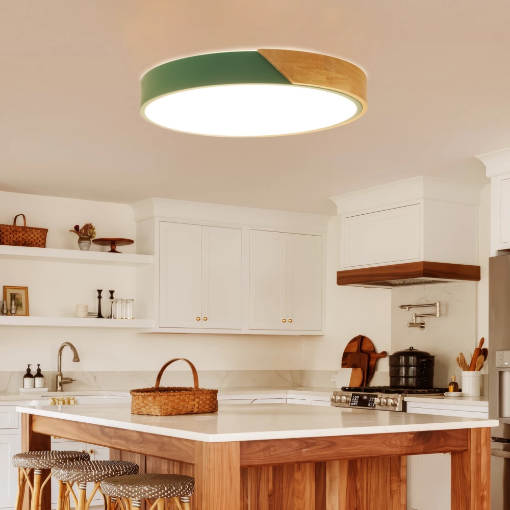 Plafonnier LED métal vert et bois Ø40 cm, 30W CCT — vue 4