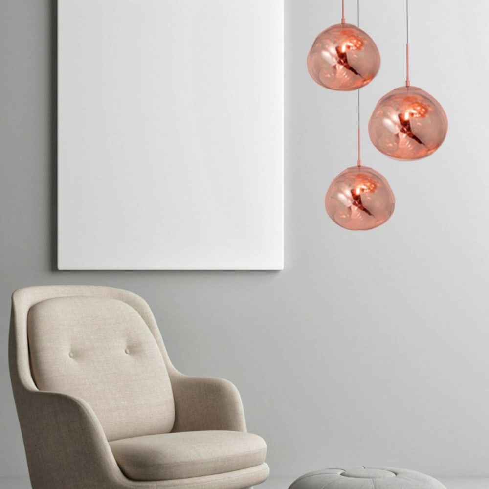 Plafonnier triple verre métallisé rose E27 Ø28-28-36 cm — vue 3