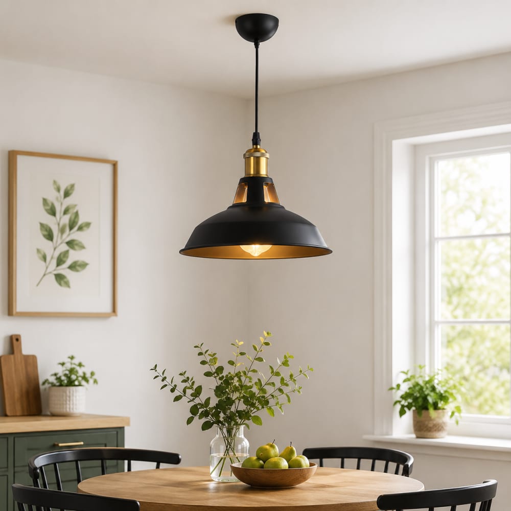 Plafonnier rétro industriel métal noir E27 Ø27 cm — vue 3