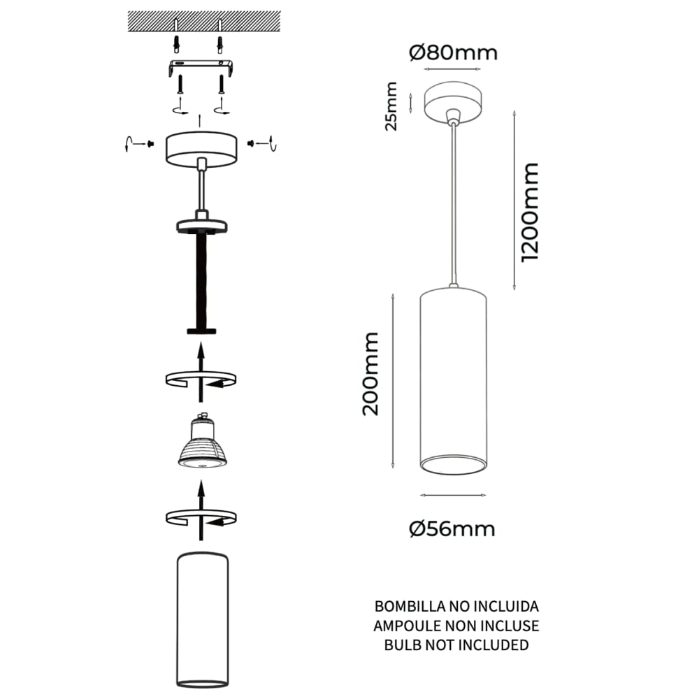 Plafonnier minimaliste aluminium noir GU10 Ø20 cm — vue 4