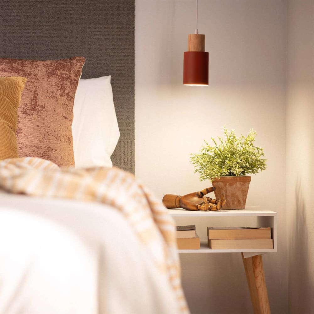 Plafonnier scandinave métal et bois marron, E27 10cm — vue 3
