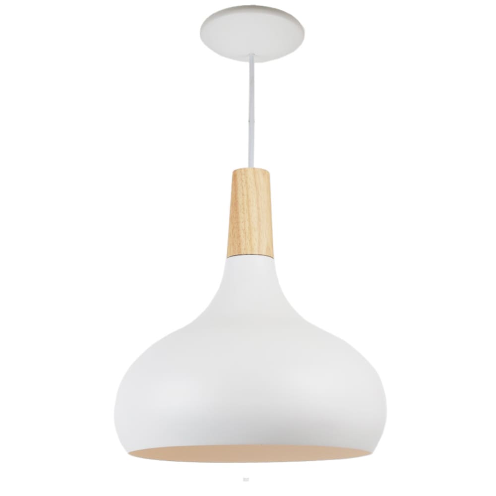 Plafonnier nordique métal et bois blanc E27 Ø26 cm