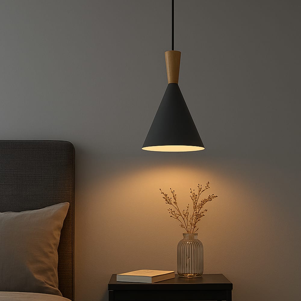 Plafonnier nordique métal et bois gris, E27 278mm — vue 3