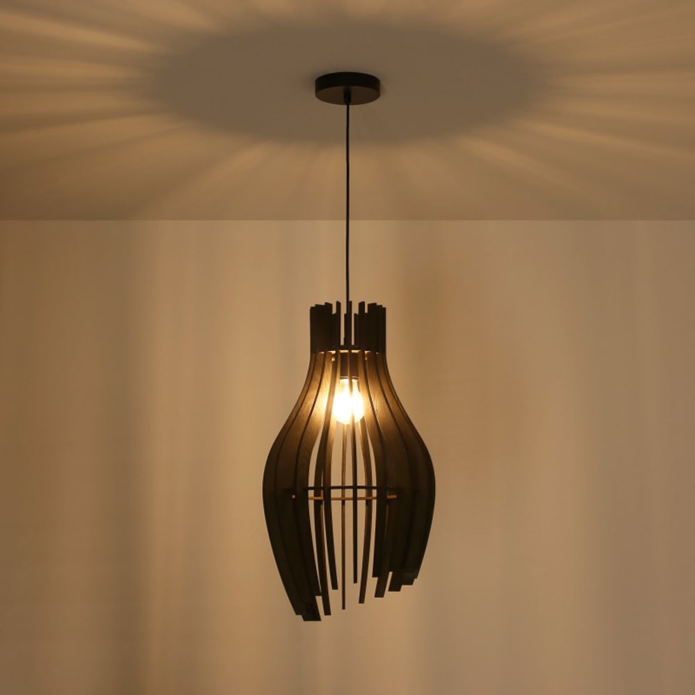 Plafonnier rétro en bois MDF, E27 Ø30 cm — vue 4