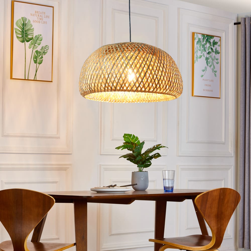 Plafonnier minimaliste en osier et bambou noir E27 Ø48 cm — vue 3