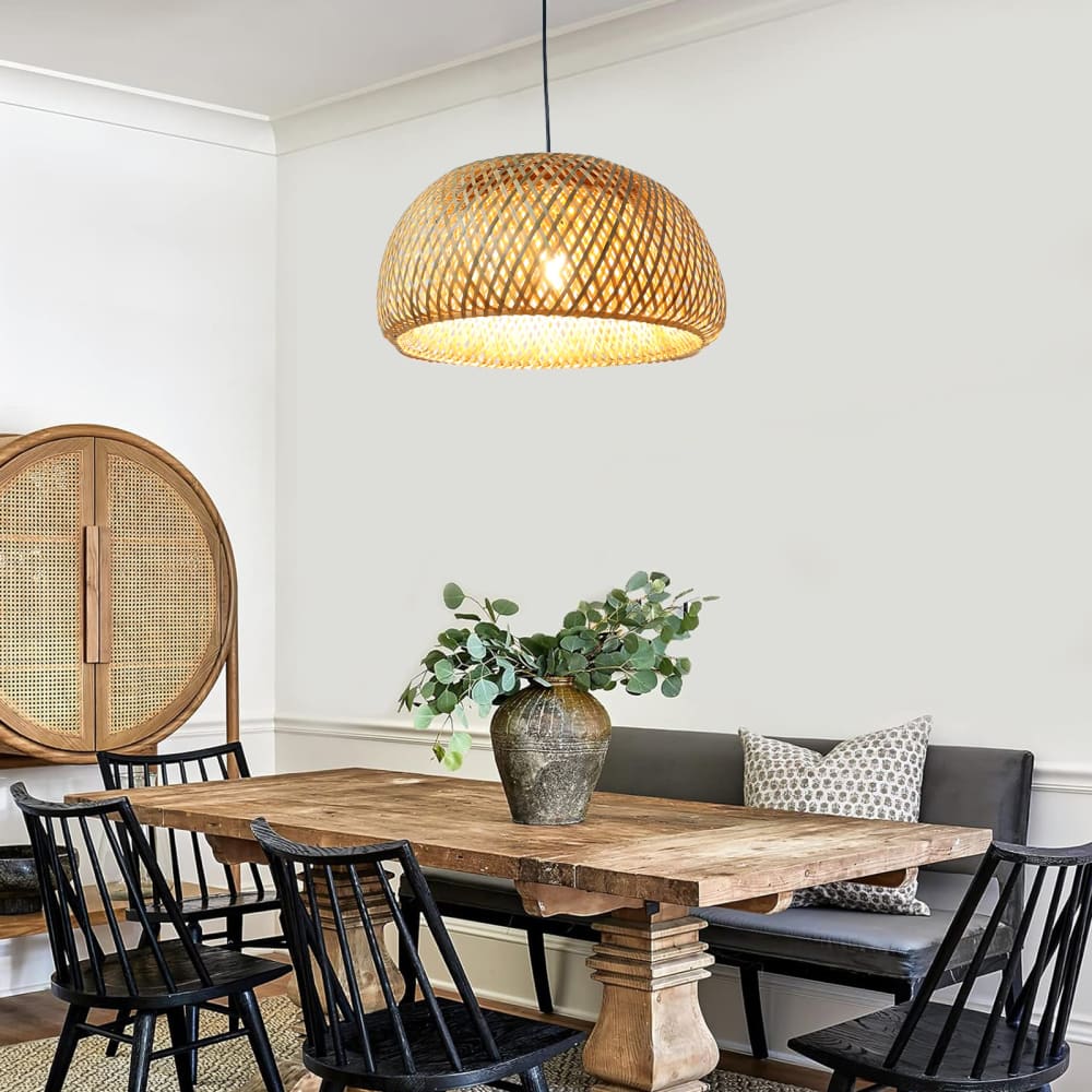 Plafonnier minimaliste en osier et bambou noir E27 Ø48 cm — vue 4