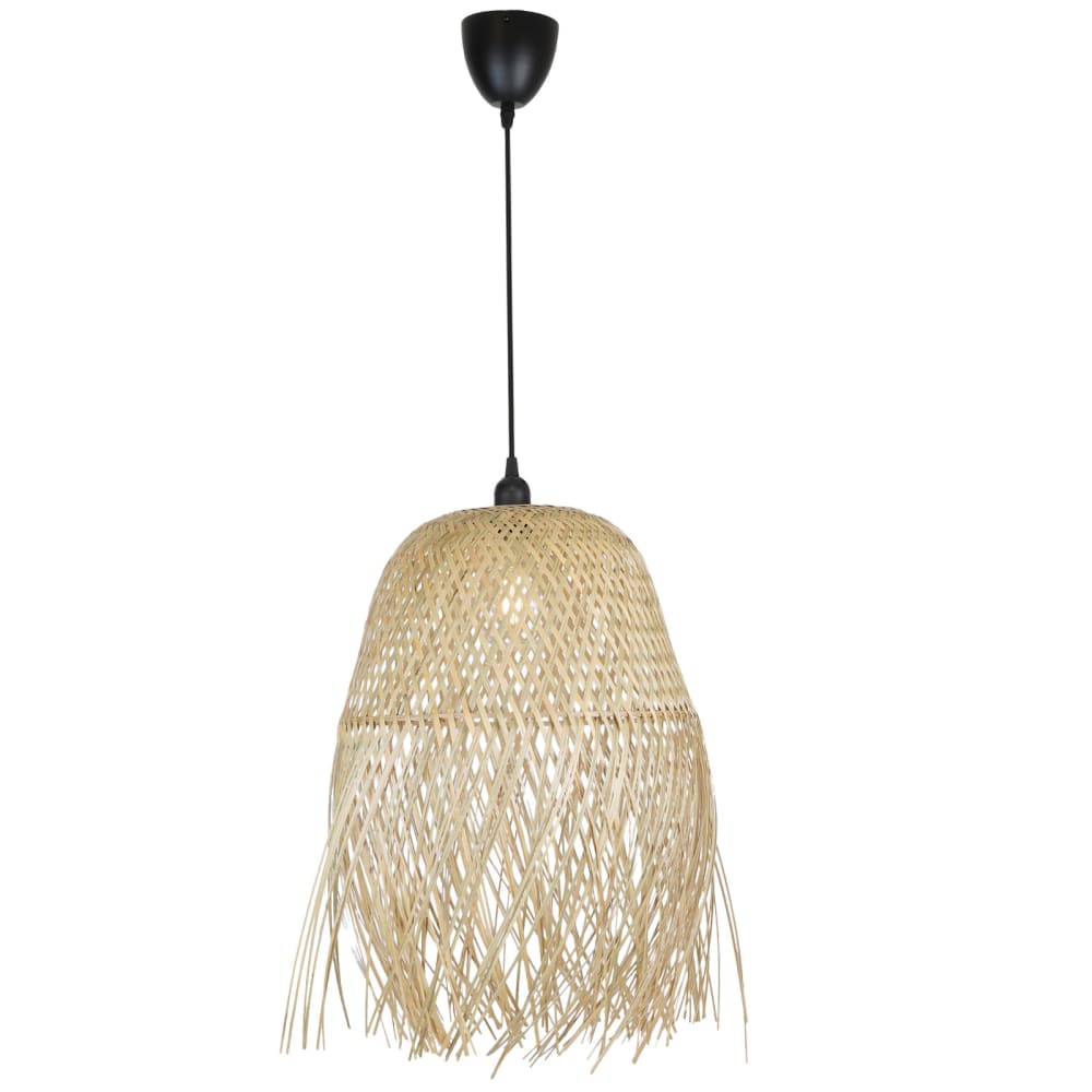 Plafonnier artisanal en osier avec franges, E27 Ø39 cm