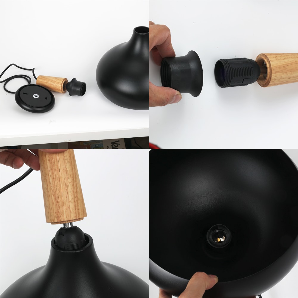 Plafonnier nordique métal et bois noir, E27 Ø26 cm — vue 4