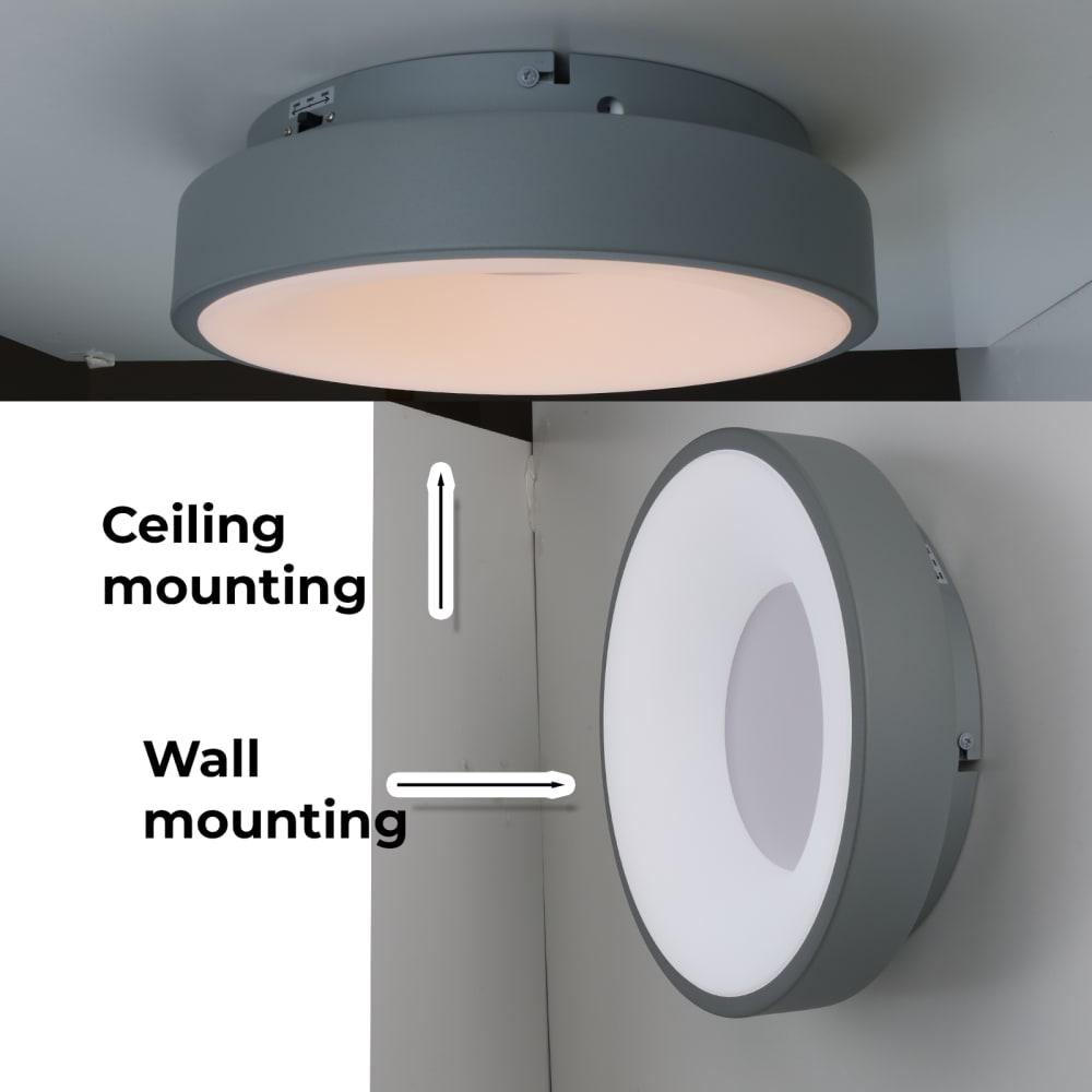 Plafonnier LED métal gris Ø30 cm 28W, CCT réglable — vue 3