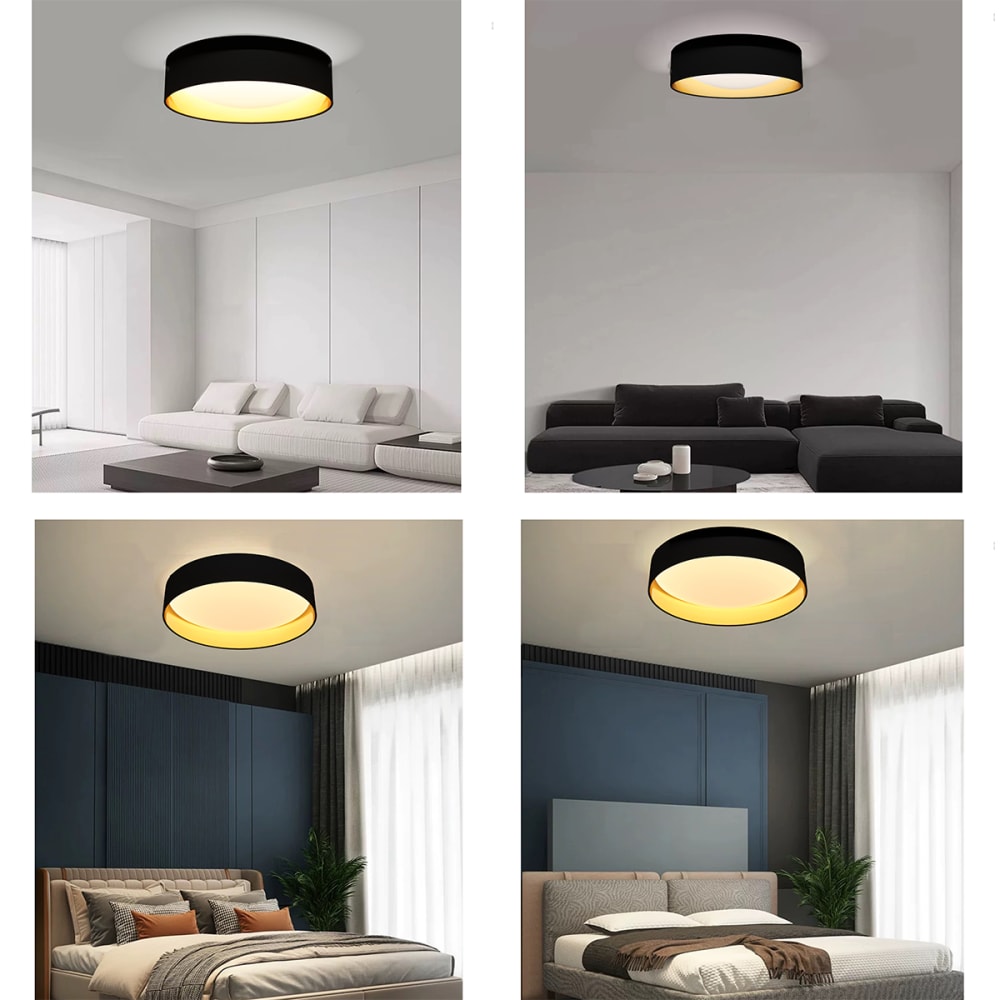 Plafonnier LED textile noir et doré Ø40 cm, 24W — vue 3