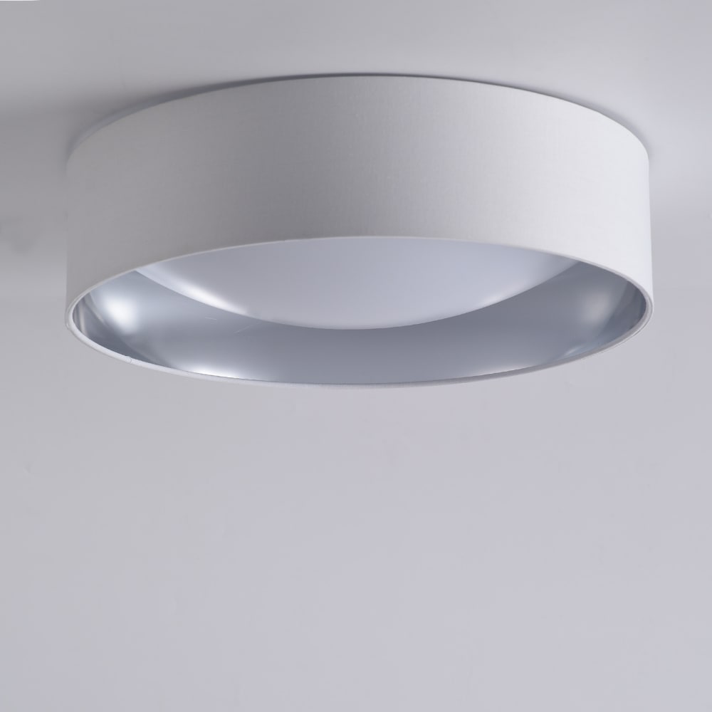 Plafonnier LED textile blanc et chromé Ø40 cm, 30W CCT — vue 3