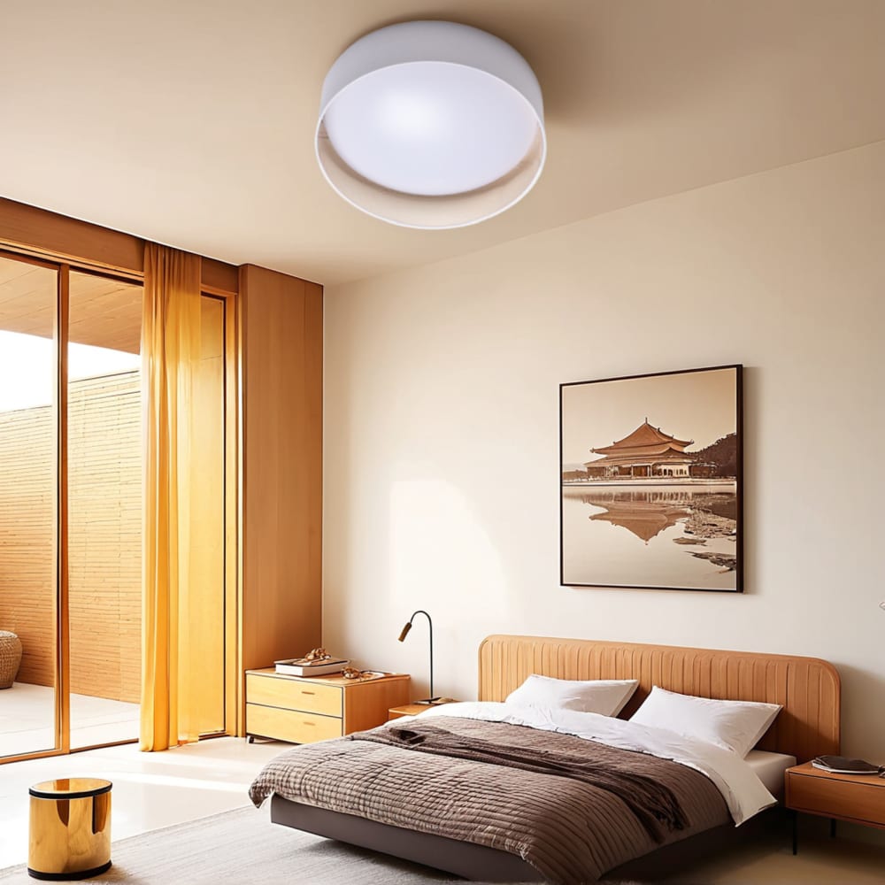 Plafonnier LED textile blanc et chromé Ø40 cm, 30W CCT — vue 4