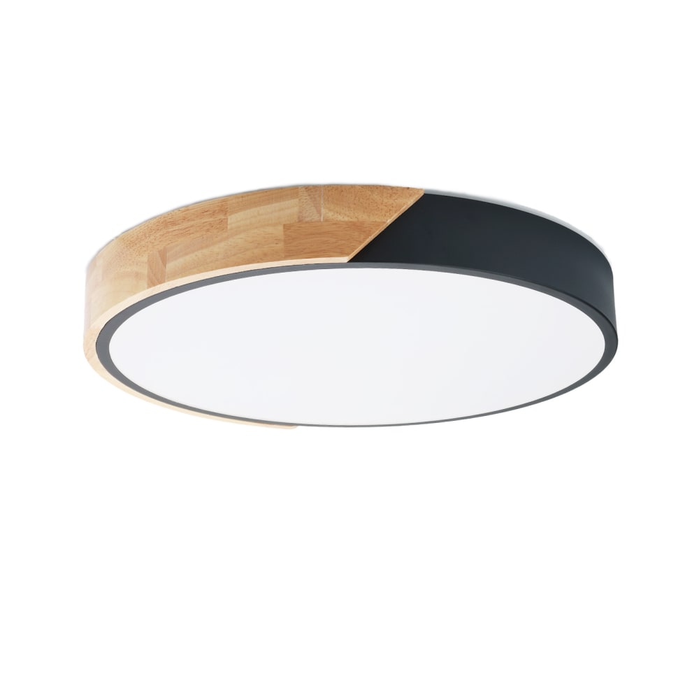 Plafonnier LED métal noir et bois Ø40 cm, 30W