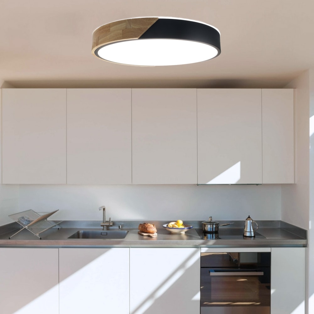 Plafonnier LED métal noir et bois Ø40 cm, 30W — vue 3