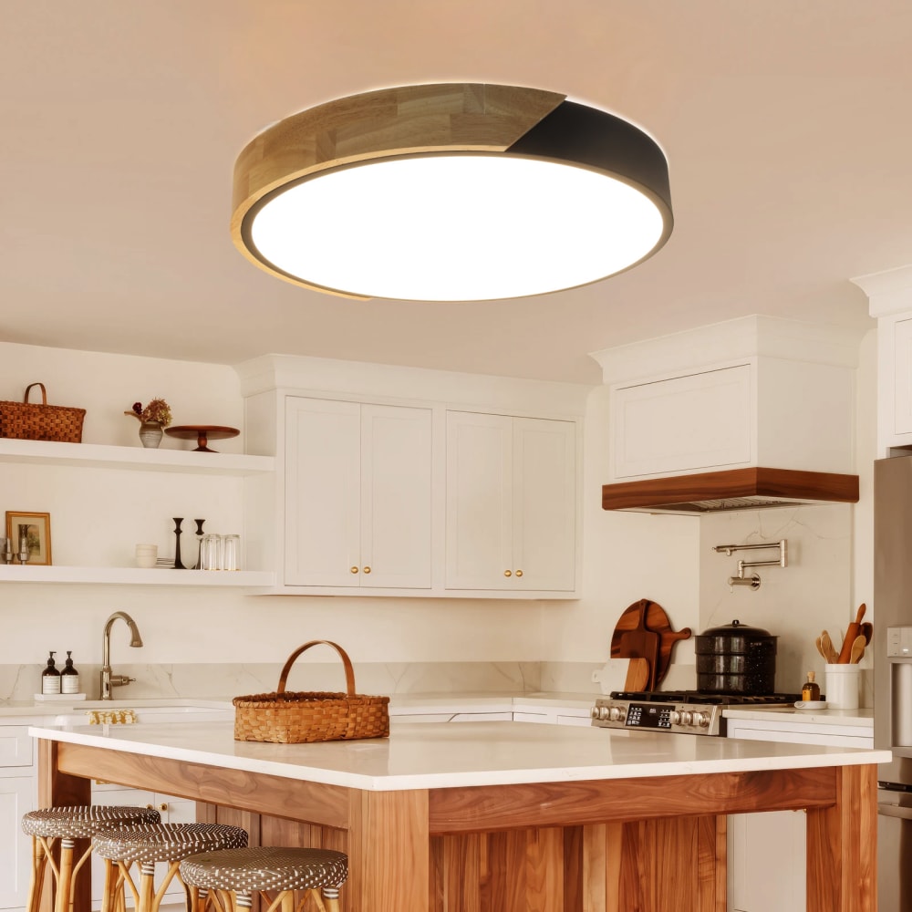 Plafonnier LED métal noir et bois Ø40 cm, 30W — vue 4