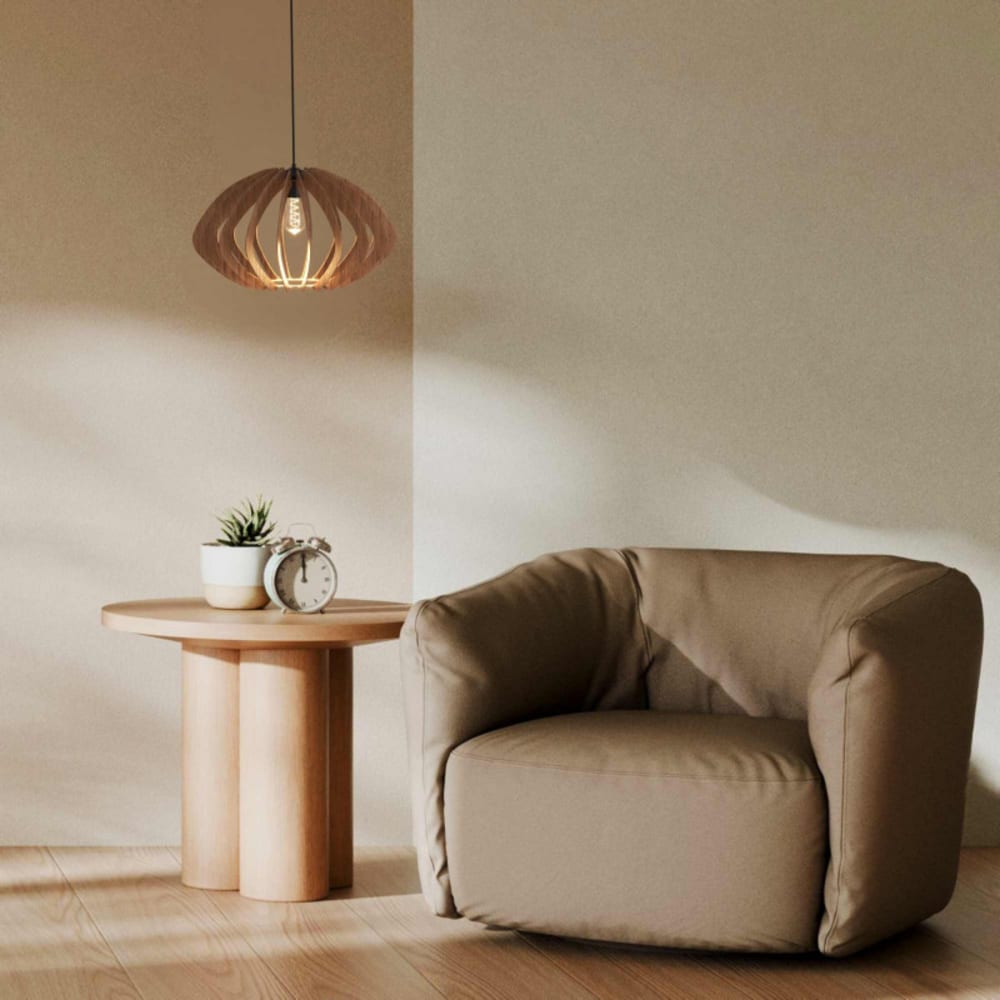 Plafonnier rétro en bois MDF E27 Ø48 cm — vue 3