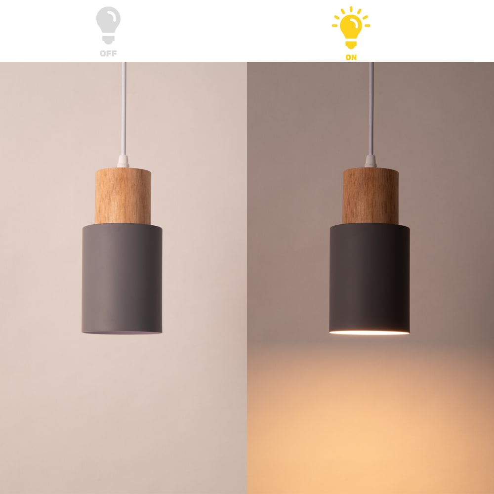 Plafonnier scandinave métal et bois gris, E27 10cm — vue 3