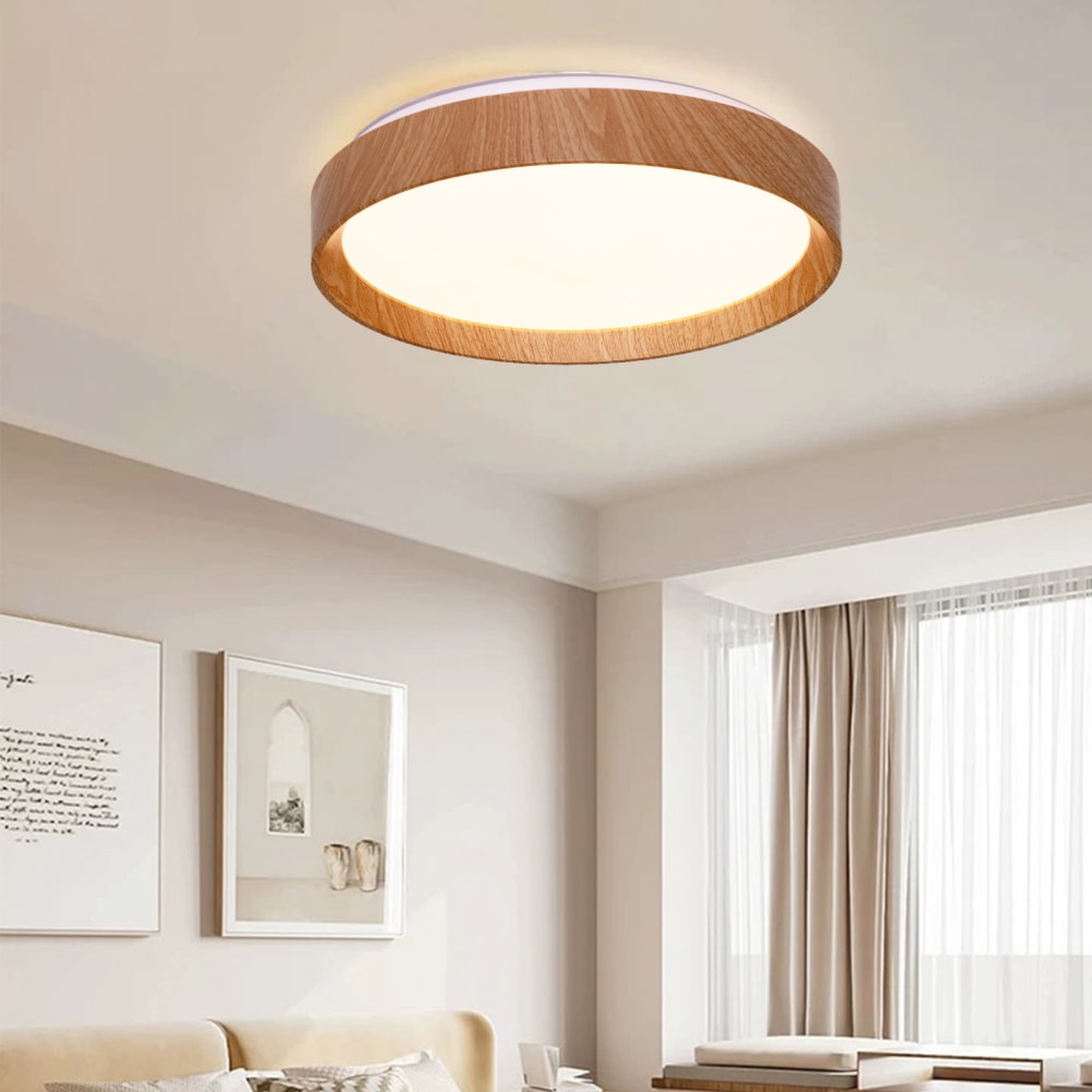 Plafonnier LED noir effet bois Ø38 cm, 30W CCT — vue 3