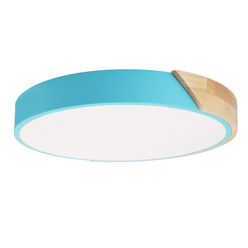 Plafonnier LED métal bleu et bois Ø40 cm, 30W CCT
