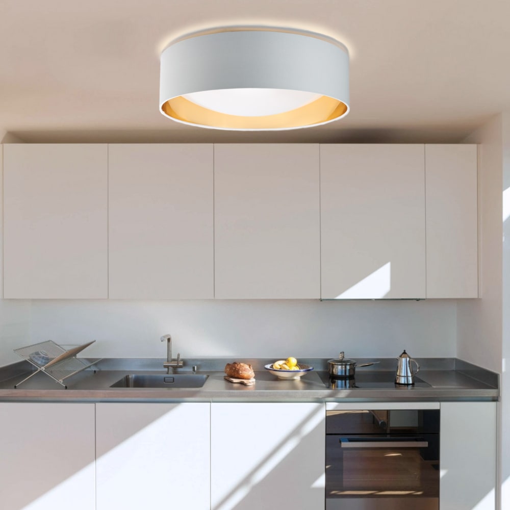 Plafonnier LED textile blanc et doré Ø40 cm, 30W CCT — vue 4