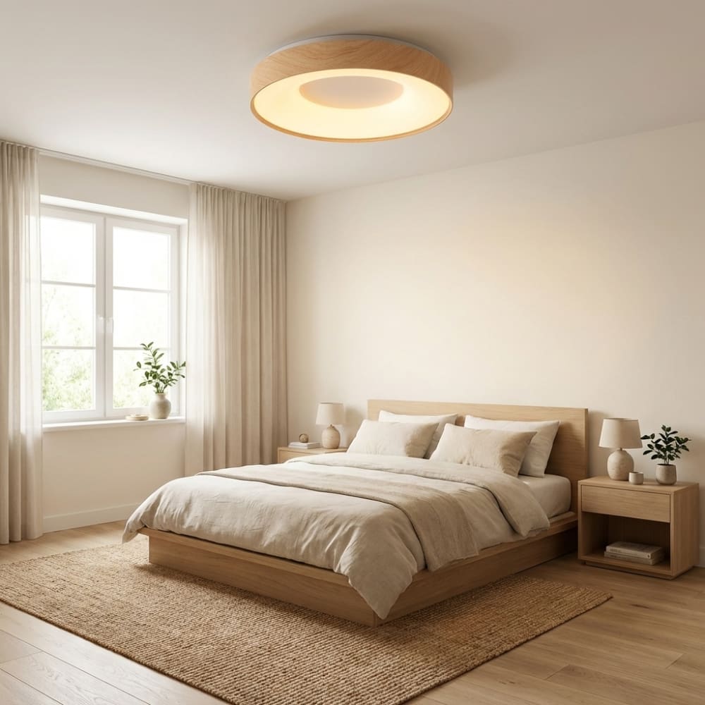 Plafonnier LED métal noir effet bois Ø40 cm, 30W CCT — vue 3