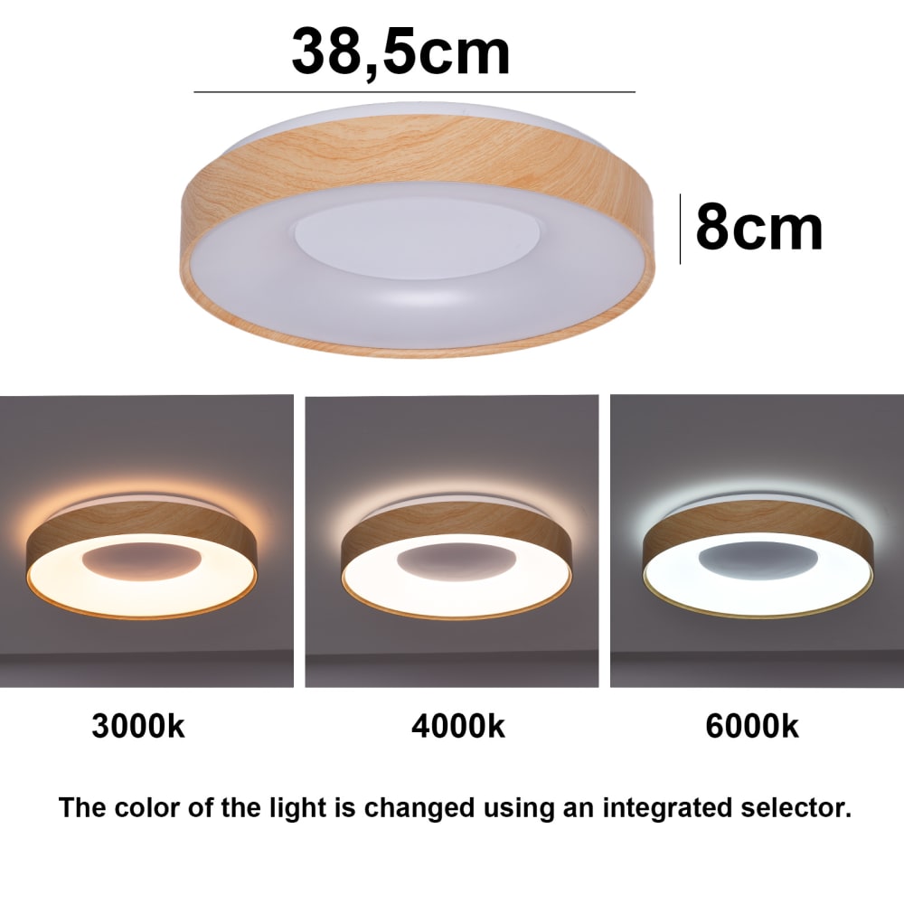 Plafonnier LED métal noir effet bois Ø40 cm, 30W CCT — vue 4