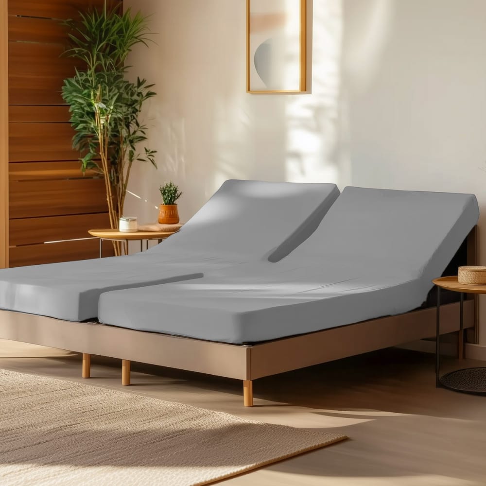 Drap-housse percale coton pour lit articulé gris perle 140x190 cm — vue 3