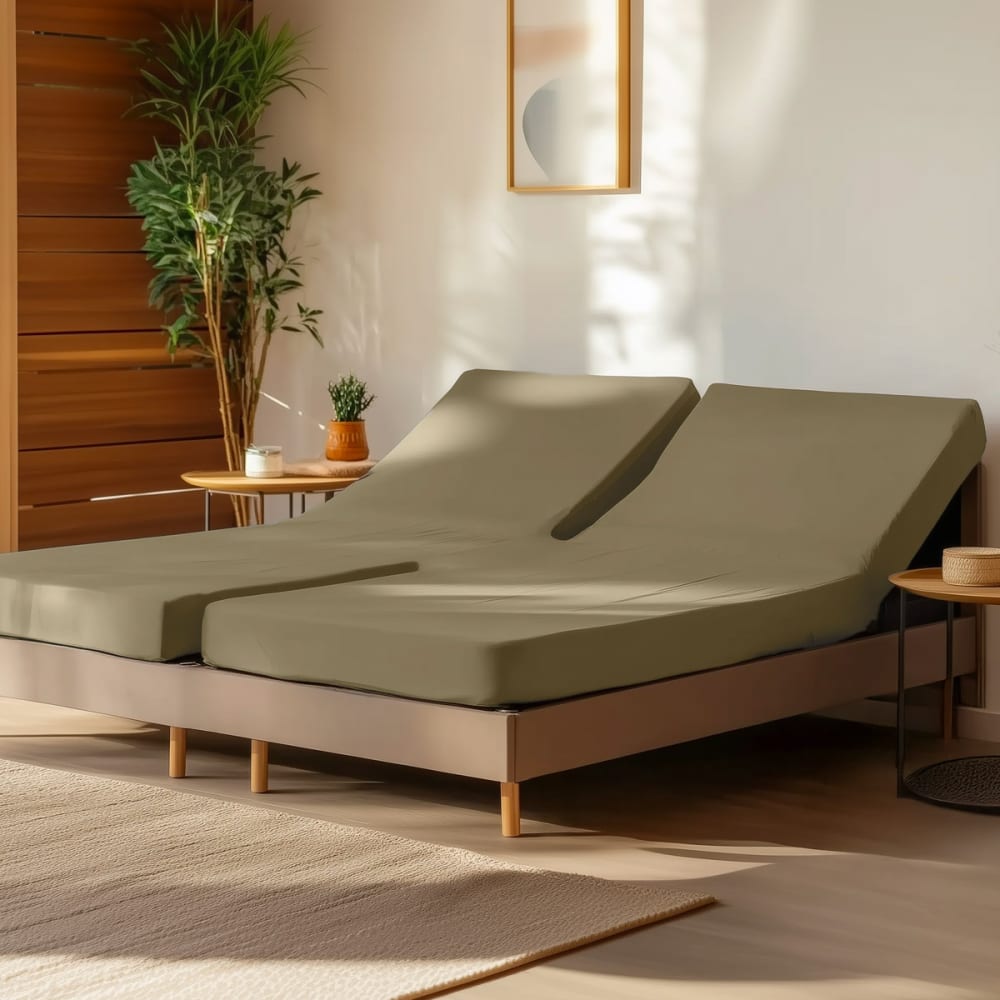 Drap-housse percale coton pour lit articulé taupe 140x190 cm — vue 3