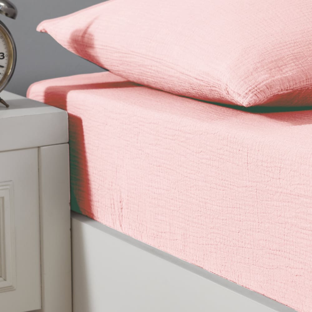 Drap-housse en gaze de coton bonnet 30 cm poudre 90x200 cm — vue 3