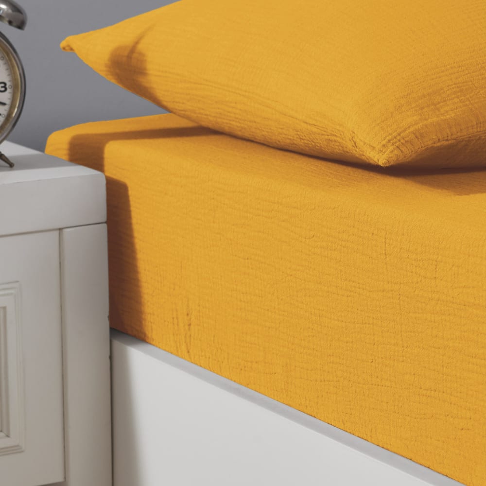 Drap-housse en gaze de coton bonnet 30 cm caramel 80x200 cm — vue 3