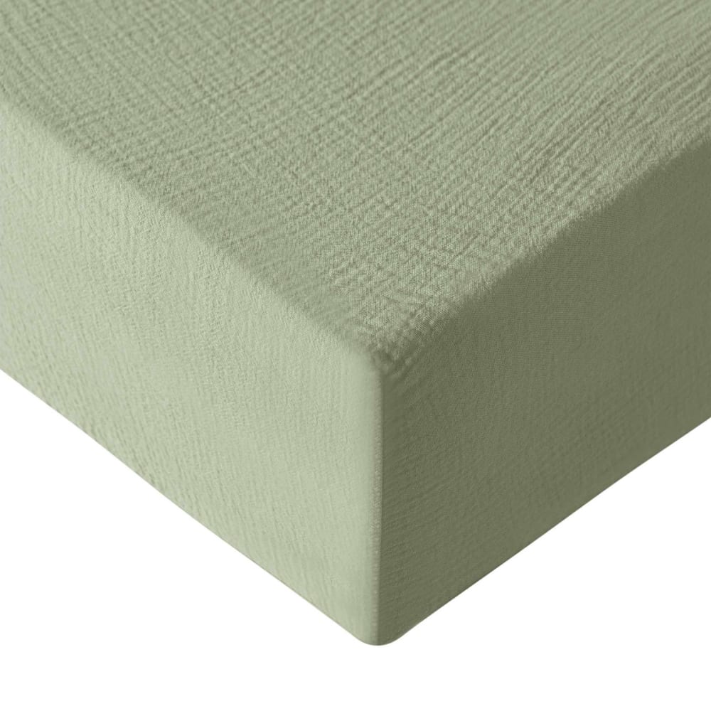 Drap-housse en gaze de coton bonnet 30 cm Sauge 80x200 cm