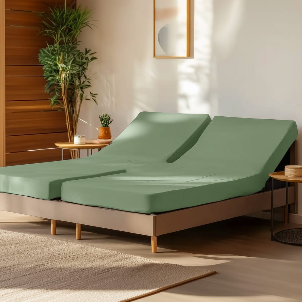 Drap-housse percale coton pour lit articulé sauge 180x200 cm — vue 3
