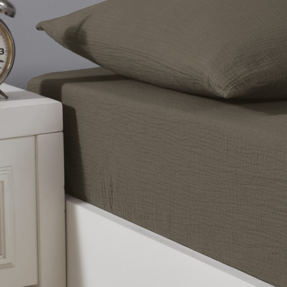 Drap-housse en gaze de coton bonnet 30 cm noisette 90x200 cm — vue 3