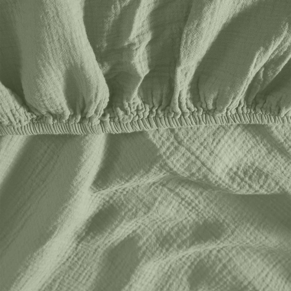 Drap-housse en gaze de coton bonnet 30 cm sauge 180x200 cm — vue 4