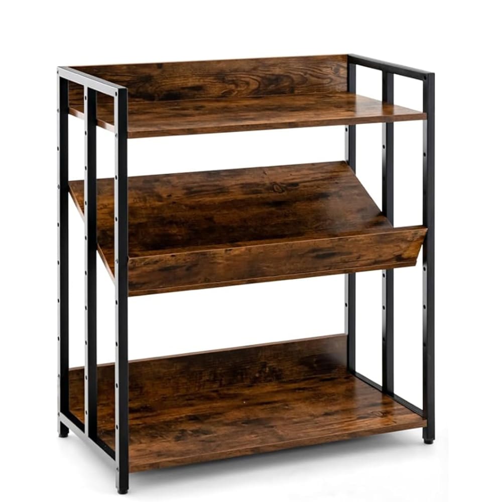 Bibliothèque à 3 niveaux avec étagère réglable cadre en métal