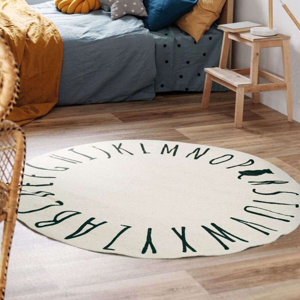 The Deco Factory Kinderteppich Baumwolle Alphabet & Katze Ø90 cm style classic chic BEIGE BAUMWOLLE Kinder