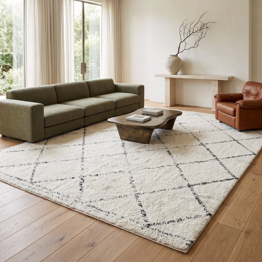 The Deco Factory Berberteppich Baumwolle Rautenmuster Naturton 80x180 style exotic Weiß Öko-Tex Zertifikat Baumwolle