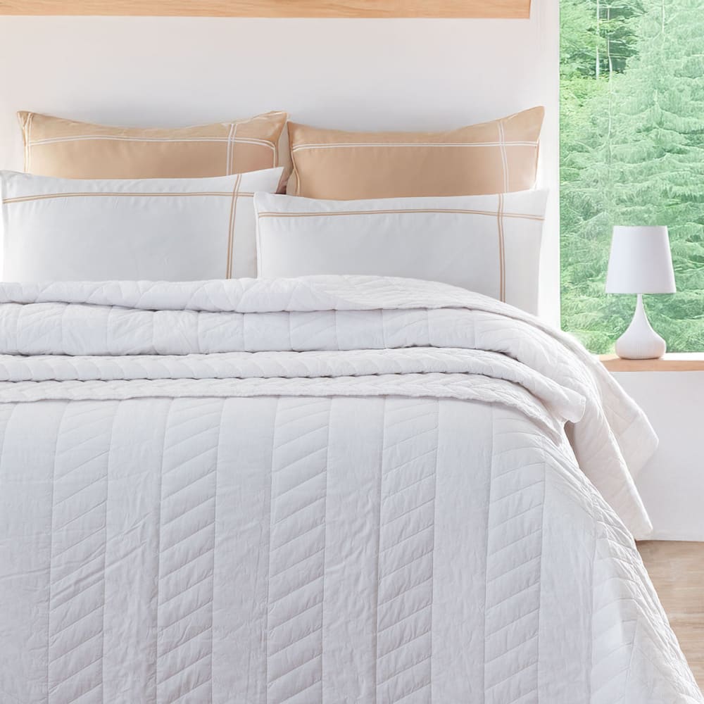 Couvre-lit en percale de coton surpiqué Blanc 230x250 cm