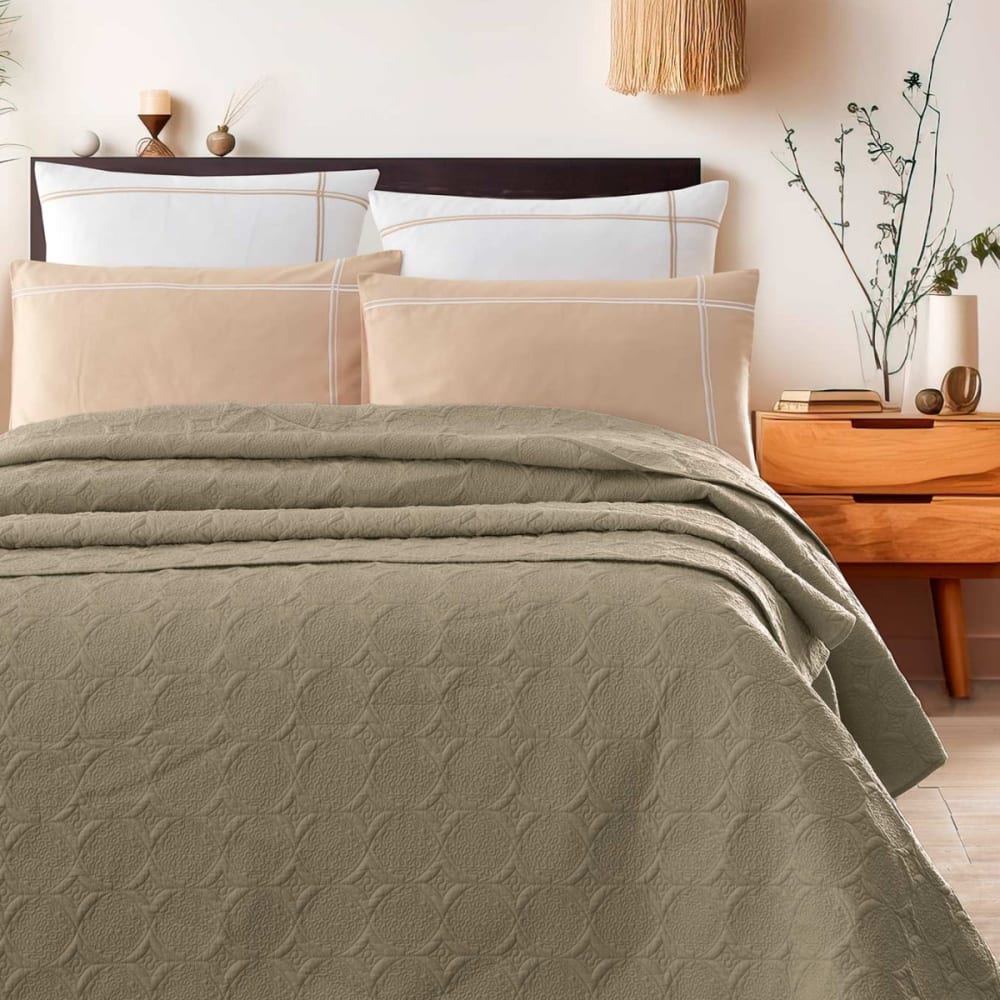 Couvre-lit en percale de coton surpiqué Taupe 230x250 cm