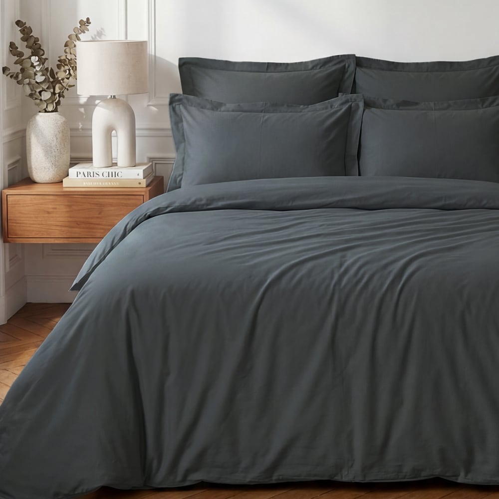 Parure housse de couette + 2 taies 50x70 cm  anthracite 200x200 cm