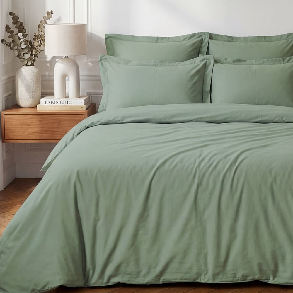 Parure housse de couette + 2 taies 50x70 cm  sauge 260x240 cm