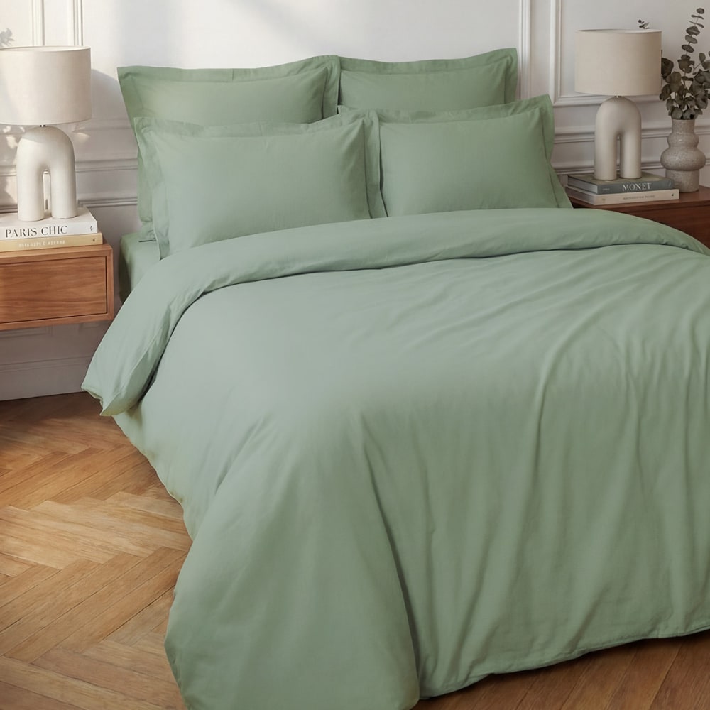 Pparure housse de couette + 2 taies 65x65 cm sauge 240x220 cm