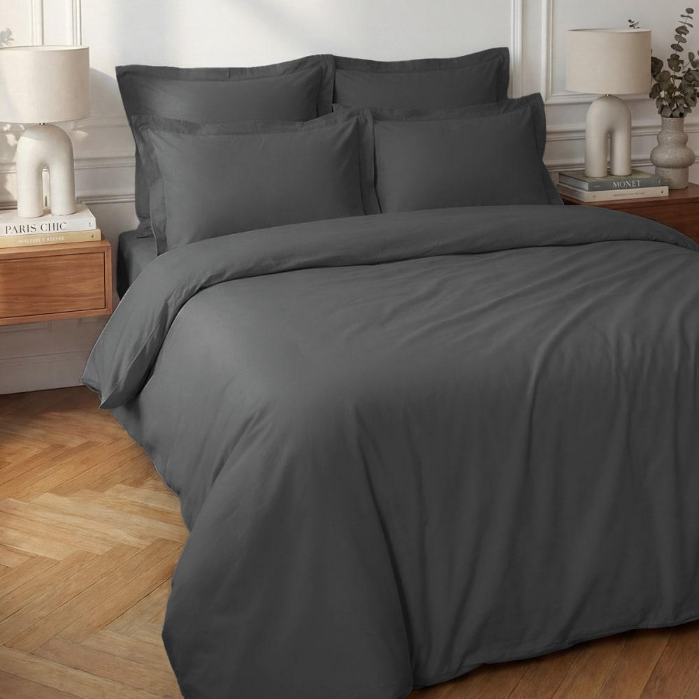 Parure housse de couette + 2 taies 65x65 cm  anthracite 140x200 cm