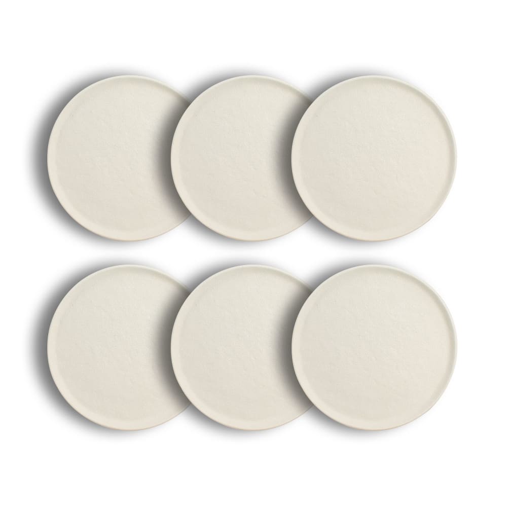Lot de 6 assiettes à dessert texturées 21cm grès blanc mat