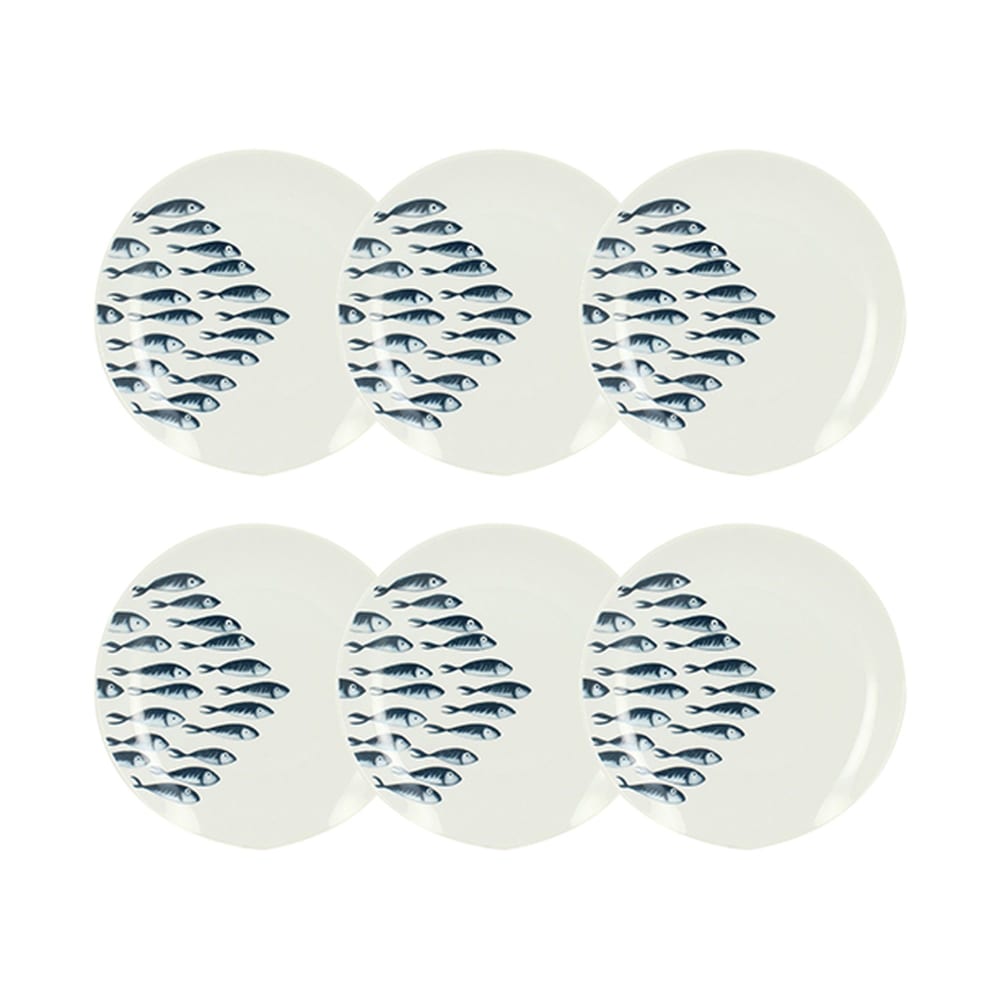 Lot de 6 assiettes à dessert motif marin en porcelaine 20cm Lot de 6 assiettes à dessert motif marin en porcelaine 20cm