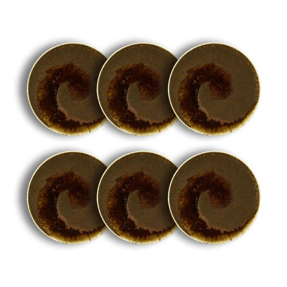 Lot de 6 assiettes à dessert texturées 21cm porcelaine marron