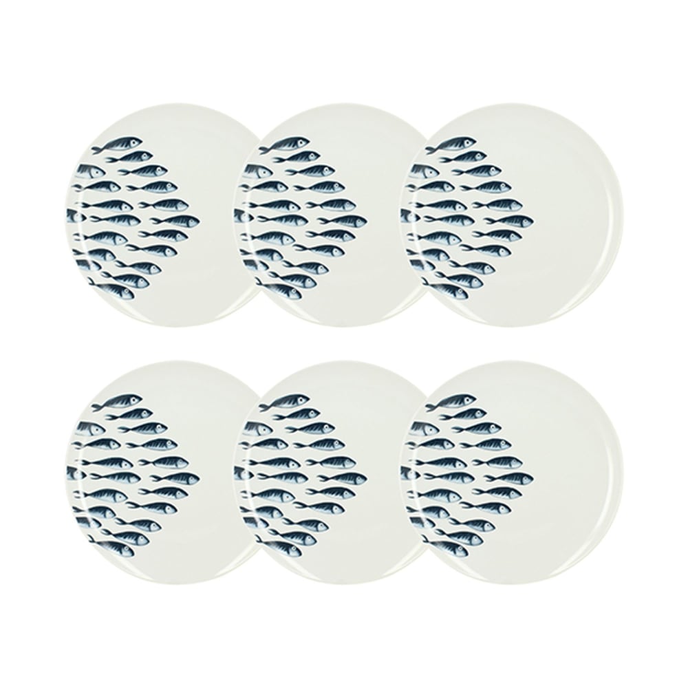 Lot de 6 assiettes plates motif marin en porcelaine 26,5cm Lot de 6 assiettes plates motif marin en porcelaine 26,5cm