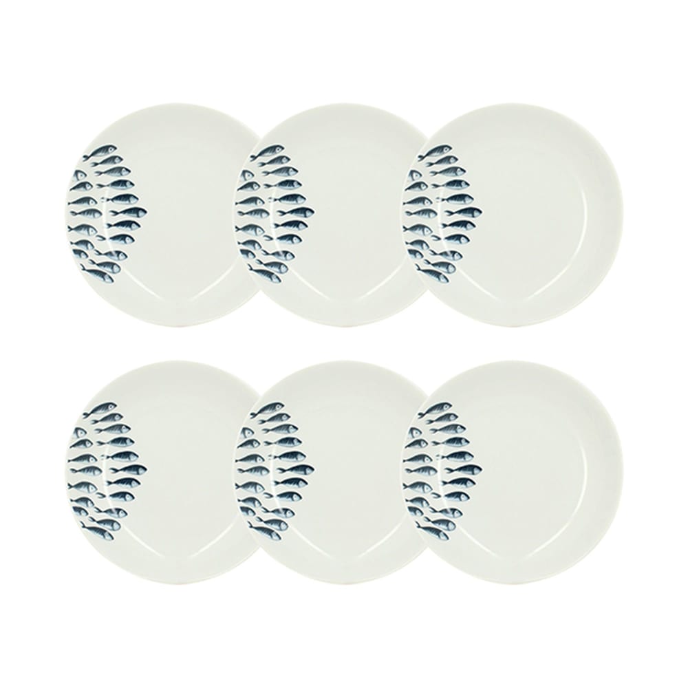 Lot de 6 assiettes creuses motif marin en porcelaine 20cm Lot de 6 assiettes creuses motif marin en porcelaine 20cm